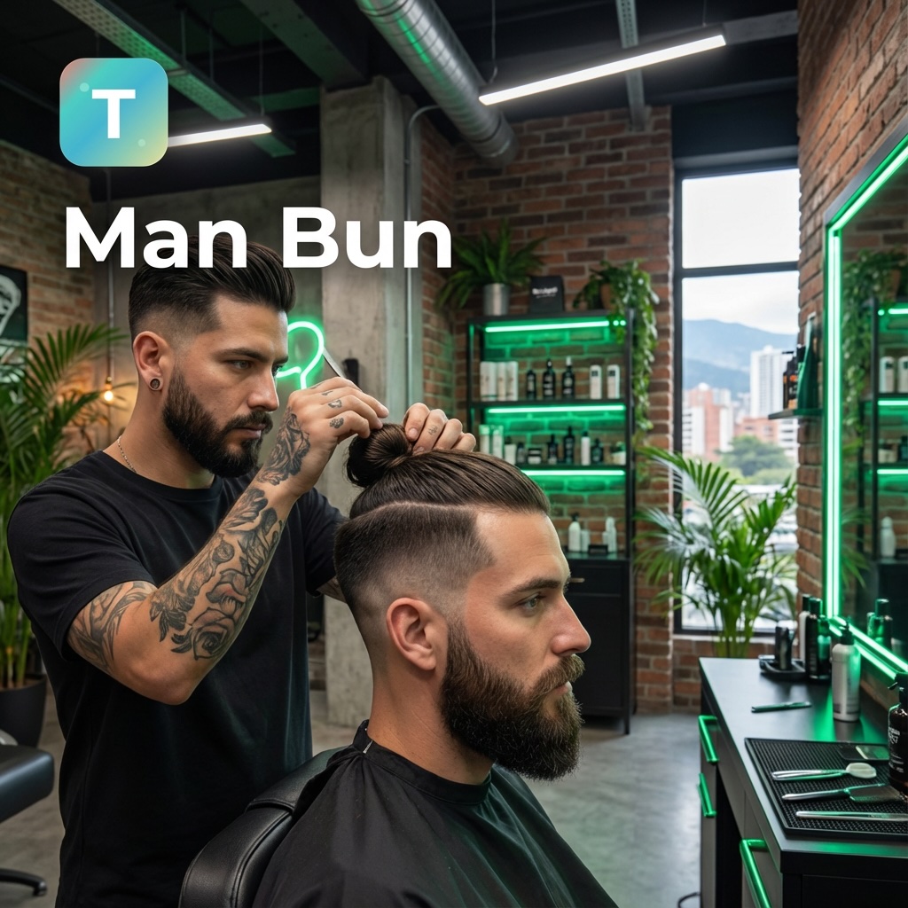 Corte man bun con lados rasurados - estilo masculino moderno