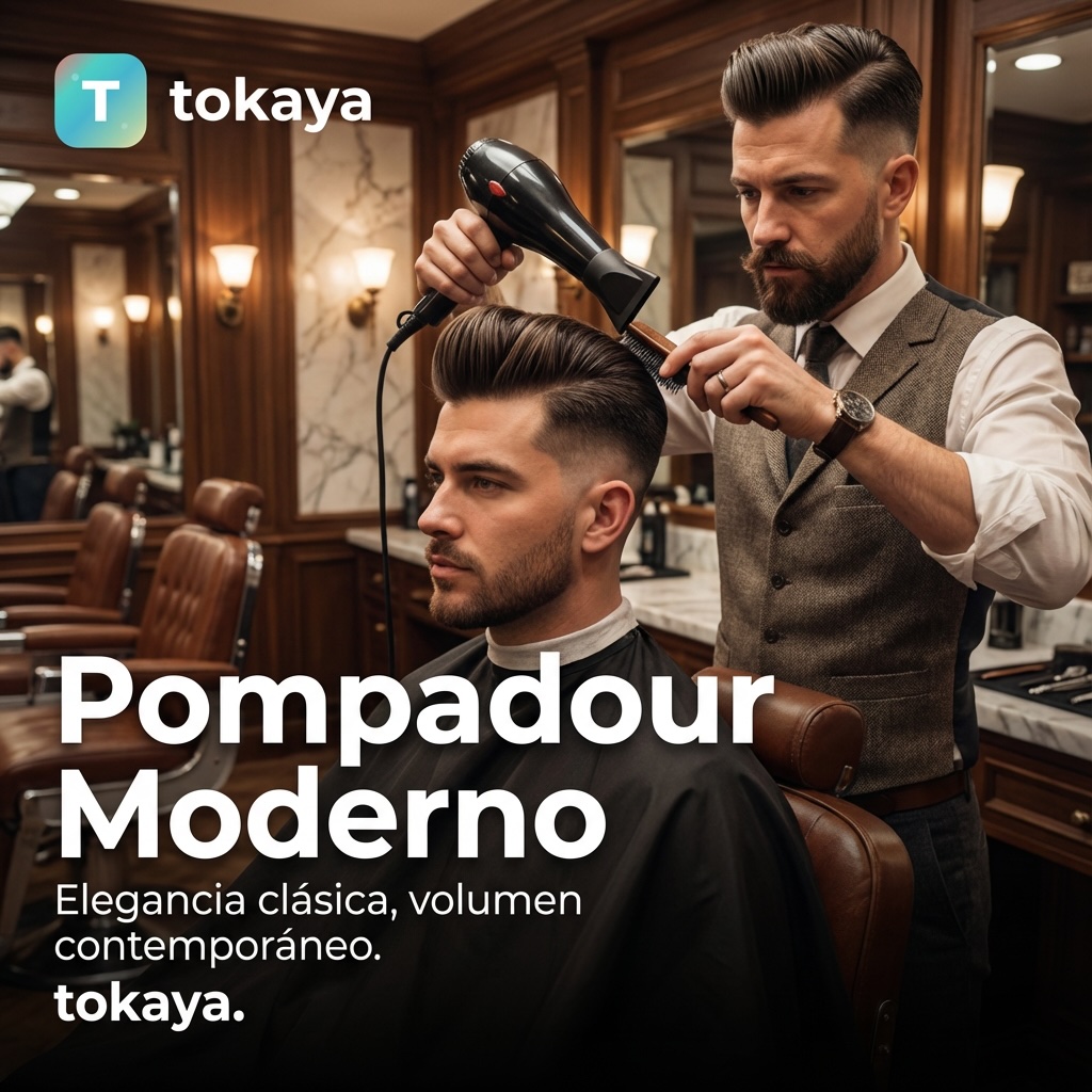 Corte pompadour con volumen frontal elevado - estilo clásico moderno
